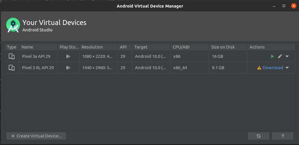 Screenshot: Installing system image in AVD Manager