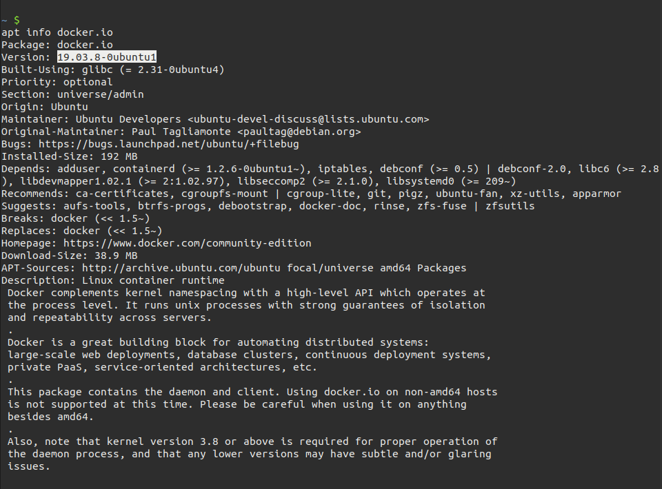 docker-apt-info-version
