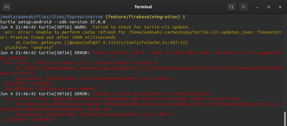 screenshot - Turtle JDK 8 Error