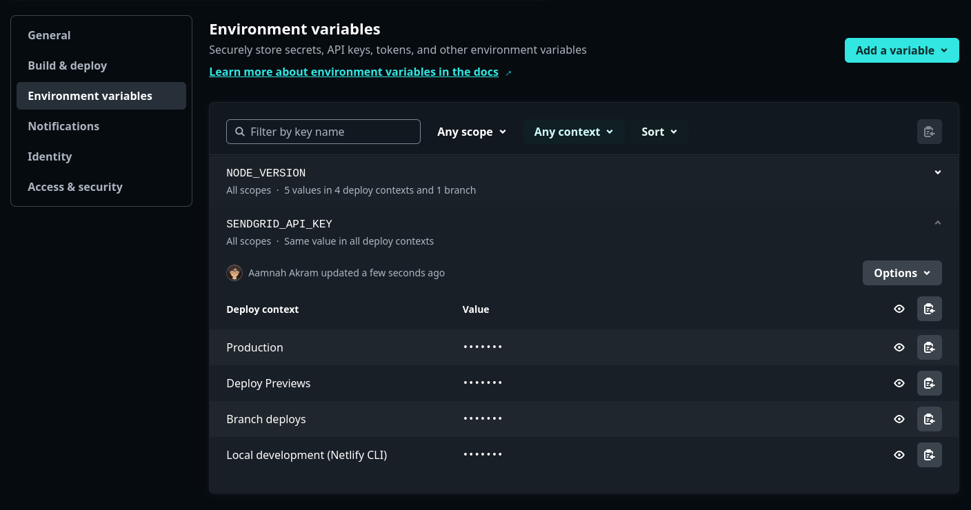 netlify environment variables configuration