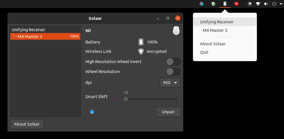 Solaar GUI screenshot